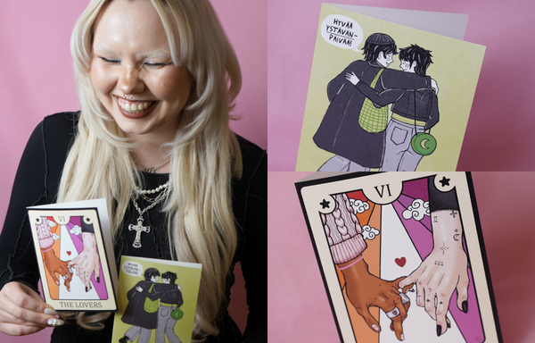 Petran kuvitukset l&ouml;yd&auml;t korteista "Yst&auml;v&auml;t" ja "The Lovers"